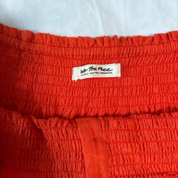 we the free orange off the shoulder smocked button front blouse - Picture 4 of 4